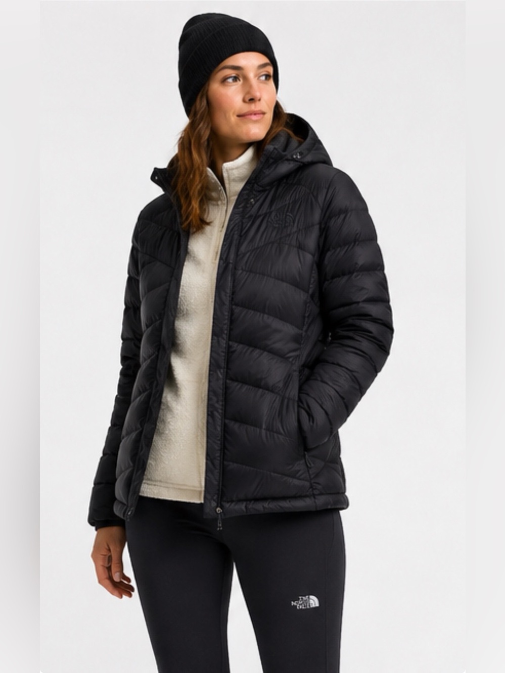 The North Face Women’s 600 Down Hooded Quilted Puffer Jacket Black L